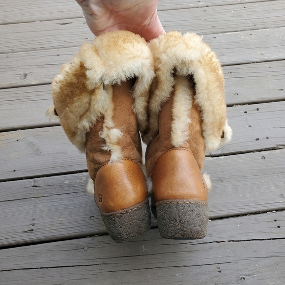 Born Nome Camel Honey Tan Suede Leather Shearling Rancher Eskimo Boho Boots 10 - Picture 4 of 9